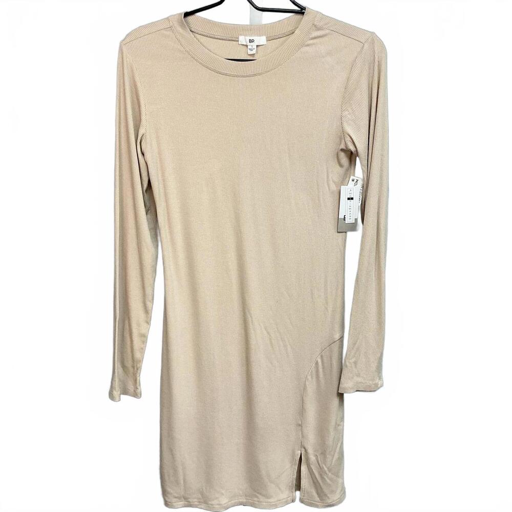 BP. Women's Long Sleeve Ribbed Dress, Size S, Beige NWT